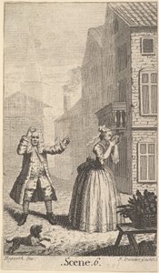 Frontyspis do Sganarelle Moliera, ou le Cocu Imaginaire The Imaginary Cuckold, ca. 1732. autorstwa John Vandergucht