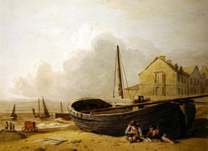Łódka rybacka sporządzona na plaży Hastings (akwarela na papierze) autorstwa John Varley
