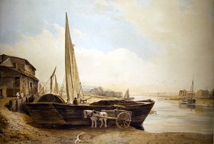 Barka na Tamizie do rozładunku (akwarela ze śladami ołówka na papierze) autorstwa John Varley