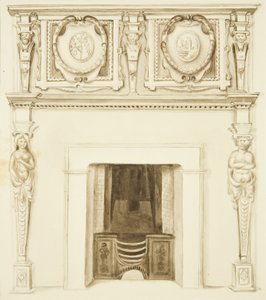Chimneypiece dawniej w „Karczmie Okrętowej”, Small Street (ołówek i akwarela na papierze) autorstwa John W. Brett