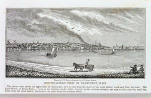 Południowo-wschodni widok Nantucket, z „Historical Collections of Massachusetts”, autorstwa Johna Warnera Barbera, grawerowany przez SE Browna, 1839