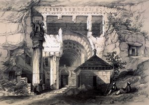 Karli, Wejście do Wielkiej Jaskini Chaitya, 1845. autorstwa John Weale