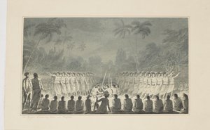 5: Nocny taniec mężczyzn, w Hapaee, z serii akwareli ilustrujących ostatnią podróż kapitana Cooka, ok. 1773-84 autorstwa John Webber