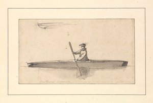 Rysunek zatytułowany "Northwest American Canoe" w szkicowniku autorstwa Johna Webbera autorstwa John Webber
