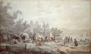 Kapitan Cook w zatoce Ship Cove, Queen Charlotte Sound autorstwa John Webber