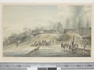 F.23 Widok siedlisk w Nootka Sound, ok. 1773-84 (akwarela) autorstwa John Webber