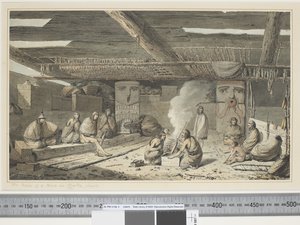 F.24 Wnętrze domu w Nootka Sound, ok. 1773-84 (akwarela) autorstwa John Webber