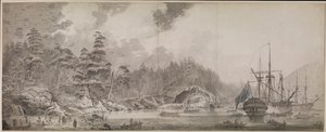 "Resolution" i "Discovery" w Ship Cove, Nootka Sound autorstwa John Webber