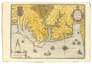 Mapa Wirginii przedstawiająca przybycie wyprawy Sir Waltera Raleigha w 1585, 1590 autorstwa John White