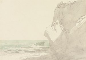 The Warren w pobliżu Exmouth, Devon: strome klify wznoszące się po prawej stronie, morze i skalisty brzeg po lewej autorstwa John White Abbott
