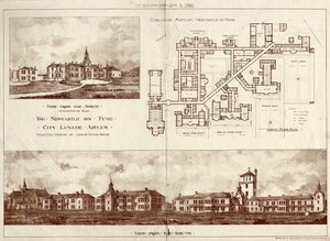 Newcastle upon Tyne Lunatic Asylum, Coxlodge, ok. 1829 (fotolitho) autorstwa John William Dyson