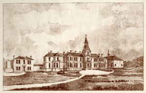 Newcastle upon Tyne Lunatic Asylum, Coxlodge, ok. 1829 (fotolitho) autorstwa John William Dyson