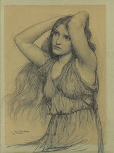 Flora (czarna kreda na papierze płowożółtym) autorstwa John William Waterhouse