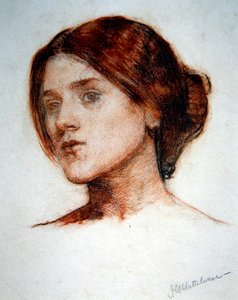 Studium głowy dziewczyny dla „Domowej altany”, ok. 1910 (czerwona kredka i ołówek na papierze) autorstwa John William Waterhouse