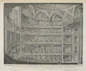 Wnętrze dawnego Teatru Królewskiego, Drury Lane, w Londynie, zbudowanego przez Henry