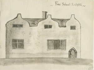 Lichfield - Grammar School: rysunek w odcieniu sepii, bd [1784] (rysunek)