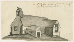 Kościół Weeford: rysunek w odcieniu sepii, bd [1784] (rysunek)
