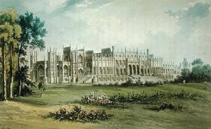Eaton Hall, West of Garden Front, z Ackermanns Repository of Arts, opublikowany ok. 1826 (patrz także 182260) autorstwa John after Gendall