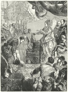 Sir Francis Drake otrzymuje tytuł szlachecki od królowej Elżbiety I, 1581 autorstwa John after Gilbert