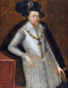 Jacques VI et Ier - Jacques Stuart - Portret króla Anglii Jakuba I (1566-1625) par. John De Critz (Decritz), Starszy (1551/2-1642), początek XVII w. - Olej na drewnie