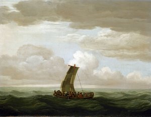Załoga statku Galerie "Luxborough", kapitan i 21 osób, w łodzi ratunkowej. Obraz olejny, około 1727 roku, autorstwa Johna Cleveleya (1712-1777).