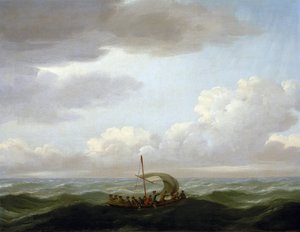 Załoga galery "Luxborough" w łodzi ratunkowej. Obraz olejny namalowany około 1727 roku przez Johna Cleveleya (1712-1777). autorstwa John the Elder Cleveley