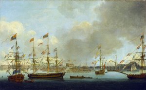 Wodowanie HMS "Alexander" w Deptford w Anglii w 1778 r., 74-działowego okrętu wojennego, który walczył podczas bitwy o Nil (lub bitwy pod Abukirem w 1798 r.). autorstwa John the Elder Cleveley