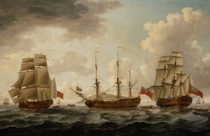H.M.S. Tyrall w trzech pozycjach poza Antigua