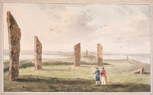 Widok na półkole kamieni nad brzegiem jeziora Stenhouse na wyspie Pomona autorstwa John the Younger Cleveley