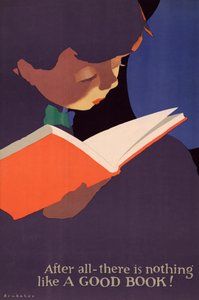 Plakat młodego chłopca czytającego książkę autorstwa Jon O. Brubaker