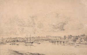 Southampton i Northam z rzeki Itchen (grafit na średnim, lekko teksturowanym, oksydowanym białym papierze tkanym na średnim, umiarkowanie teksturowanym, beżowym papierze tkanym) autorstwa Jonathan Fisher