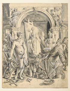 Obraz Apelles Campaspe (długopis i brązowy tusz, szary wash, biały kolor ciała na papierze wykładanym) autorstwa Joos or Jodocus van (after) Winghe