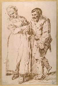 Kroki starszego chłopa prowadzonego przez żonę (pióro i atrament z kredą na papierze) autorstwa Joos van (attr. to) Craesbeeck