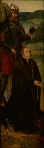 Król Konstantyn i darczyńca; jedno skrzydło ołtarza (olej na desce) autorstwa Joos van (follower of) Cleve