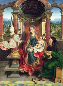 Święta Rodzina, środkowy panel tryptyku, ok. 1530 (panel) autorstwa Joos van Cleve