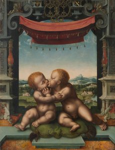 Niemowlęta w objęciach Chrystusa i św. Jana Chrzciciela, 152025 r autorstwa Joos van Cleve