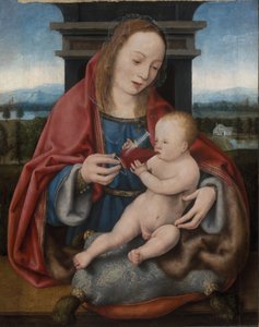 Dziewica z Dzieciątkiem Chrystus pijącym wino autorstwa Joos van Cleve