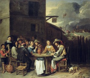Towarzysze biesiada przed tawerną, 1640-50