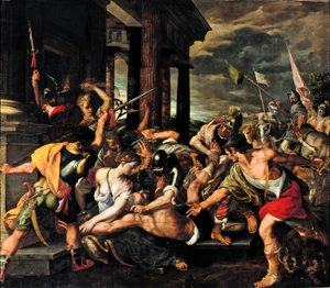 Zdrada Delili i uwięzienie Samsona przez Filistynów autorstwa Joos van Winghe