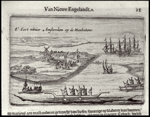 Widok Nowego Amsterdamu, 1626-28 (rycina miedzi) autorstwa Joost Hartgers