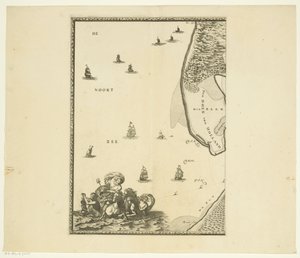 Mapa Mozy od Rotterdamu do Morza Północnego (część pierwsza) Wizerunek Maes od Rotterdamu do morza, z przyległymi miastami i miejscami, piaskami, suchymi terenami i kursami, takimi jak te, z którymi żeglowano dzisiaj