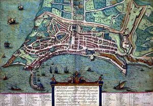 Mapa Ankony z „Civitates Orbis Terrarum” Georga Brauna (1541-1622) i Fransa Hogenburga (1535-90), ok.1572 (kolorowa rycina) autorstwa Joris (after) Hoefnagel