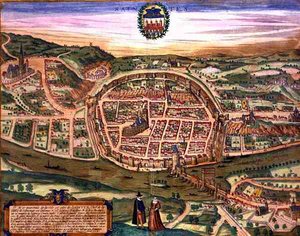 Mapa Saintes z „Civitates Orbis Terrarum” Georga Brauna (1541-1622) i Fransa Hogenberga (1535-90) autorstwa Joris (after) Hoefnagel