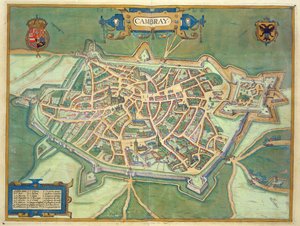 Mapa Cambrai, z „Civitates Orbis Terrarum” Georga Brauna (1541-1622) i Fransa Hogenberga (1535-90), ok.1572 (kolorystyka)
