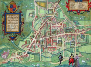 Mapa Cambridge, z "Civitates Orbis Terrarum" autorstwa Georga Brauna (1541-1622) i Fransa Hogenberga (1535-90), ok. 1572 r.