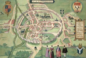 Mapa Canterbury, z „Cities of the World” Georga Brauna (1541-1622) i Fransa Hognenberga (1535-90) c.1572-1617