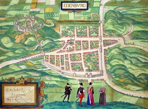 Mapa Edynburga z „Cities of the World” Georga Brauna (1541-1622) i Fransa Hogenberga (1535-90) c.1572-1617