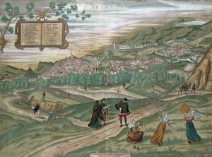 Mapa Granady, z „Civitates Orbis Terrarum”, tom I numer 4, autorstwa Georga Brauna (1541-1622) i Fransa Hogenberga (1535-90), 1565