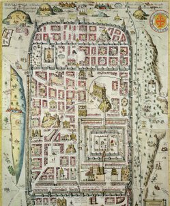 Mapa Jerozolimy i okolic, z „Civitates Orbis Terrarum” autorstwa Georga Brauna (1541-1622) i Fransa Hogenberga (1535-90) c.1572-1617 (zob. 138906) autorstwa Joris Hoefnagel