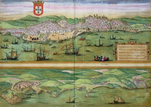 Mapa Lizbony i Cascais z „Civitates Orbis Terrarum” Georga Brauna (1541-1622) i Fransa Hogenberga (1535-90), ok.1572
